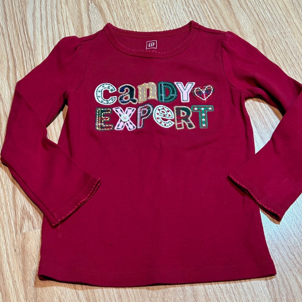 Baby Gap Toddler Girls Red Candy Expert Graphic Long Sleeve T-Shirt Size 4T